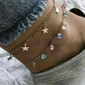 NEW Layered Rhinestone Star Charm Ankle Bracelet